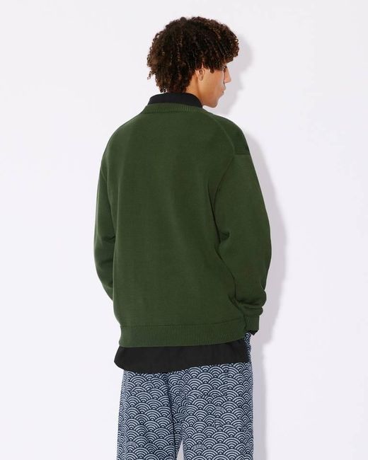 KENZO Green Boke Flower Logo Intarsia Crewneck Jumper for men