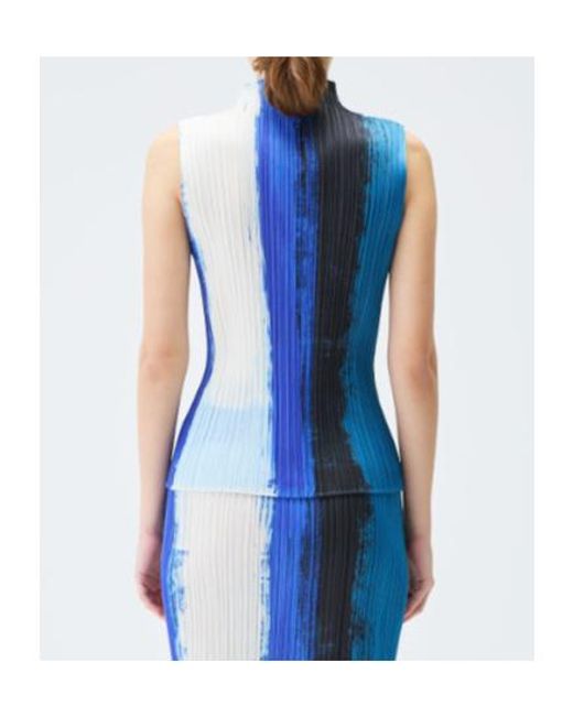 Pleats Please Issey Miyake Blue Pleats Please Issey Miyake Crewneck Pleated Top