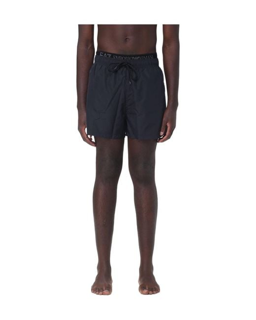 EA7 Black Logo-Detail Drawstring Swim Shorts for men