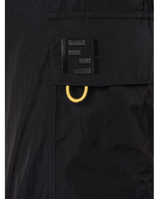 Fendi Black Ff Embroidered Drawstring Cargo Trousers for men