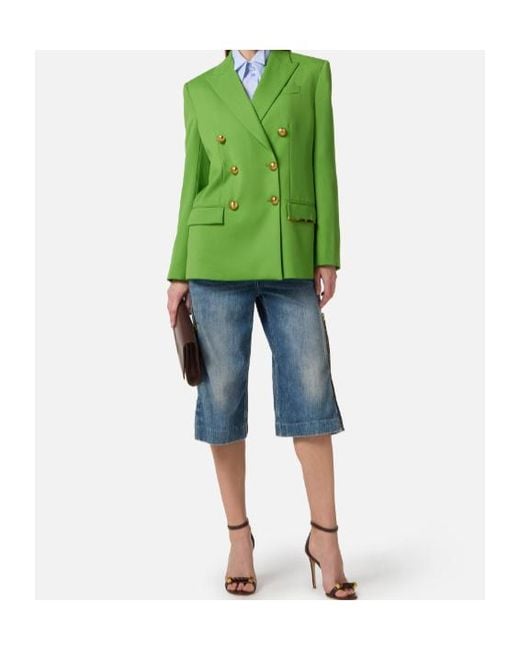Elisabetta Franchi Green Double-Breasted Long-Sleeved Jacket