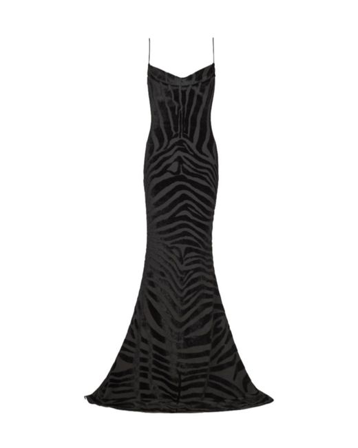 Balmain Black Zebra-Print Maxi Dress