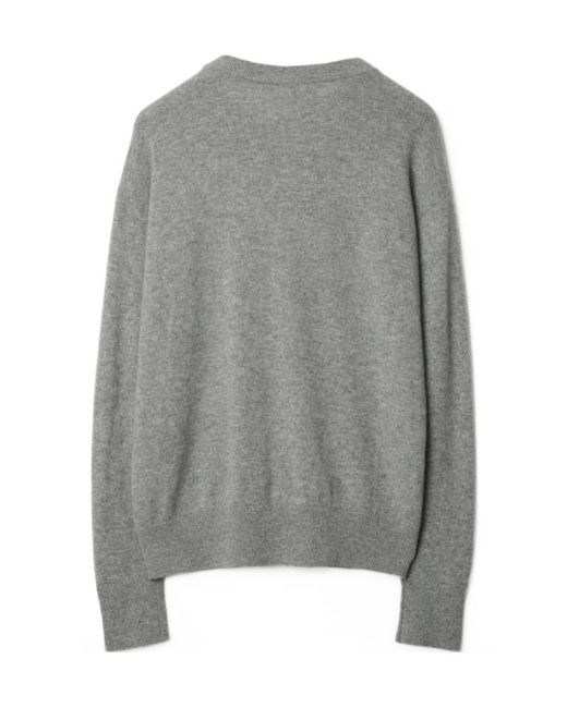 Burberry Gray Logo Intarsia-Knit Crewneck Jumper