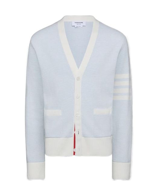 Thom Browne Blue 4-Bar Stripe V-Neck Cardigan for men