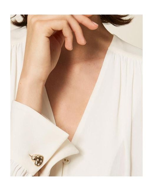Twinset Natural Pleated Long-Sleeve Top