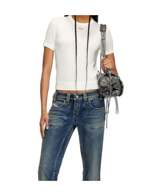 DIESEL White M-Aline Logo Embroidered Knitted Top