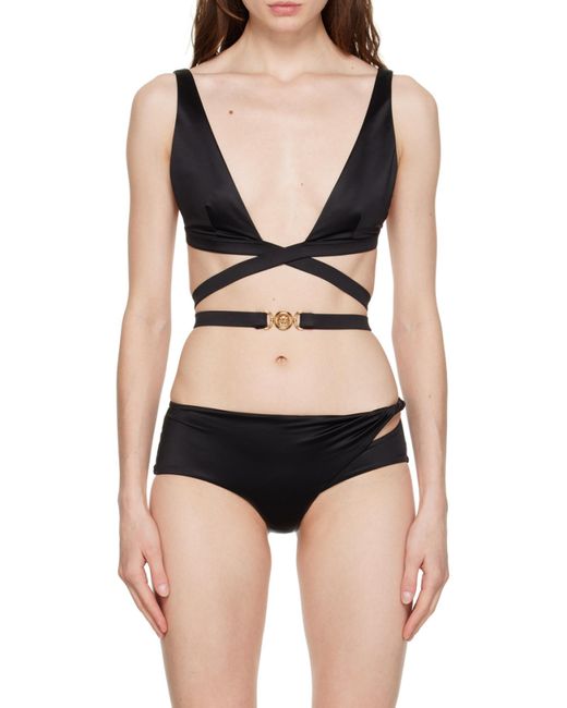 Versace Blue Logo-Embellished Bikini Top
