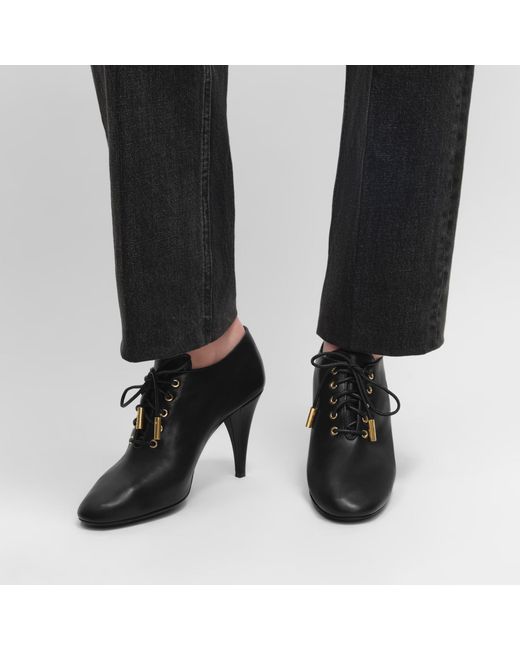 Céline Black Soft Oxford Lace-Up Heeled Ballerina