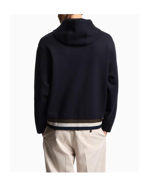 Emporio Armani Blue Logo Embroidered Drawstring Hoodie for men