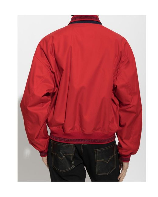 Versace Red Logo Trim Bomber Jacket for men