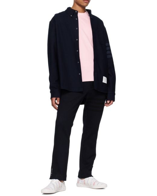 Thom Browne Black Cropped Pinstripe Trousers for men