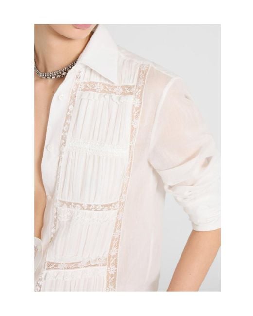Ermanno Scervino White Lace Detailed Button-Up Shirt