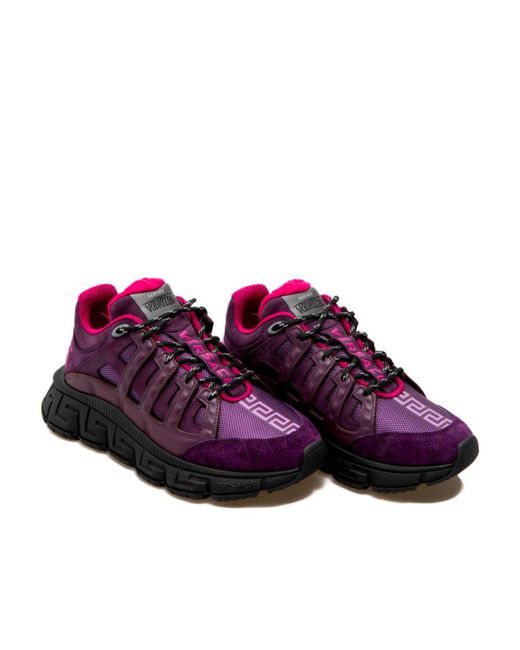 Versace Purple Greca Panelled Slip-On Sneakers for men