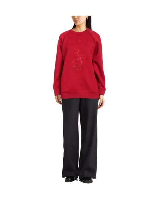 Max Mara Red Solid Color Crew Neck Long Sleeve Sweatshirt