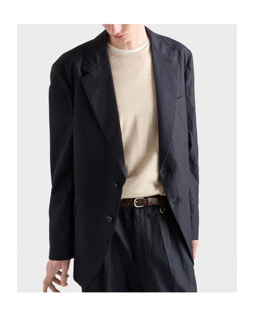 Prada Blue Single-Breasted Cotton And Silk Jacket for men
