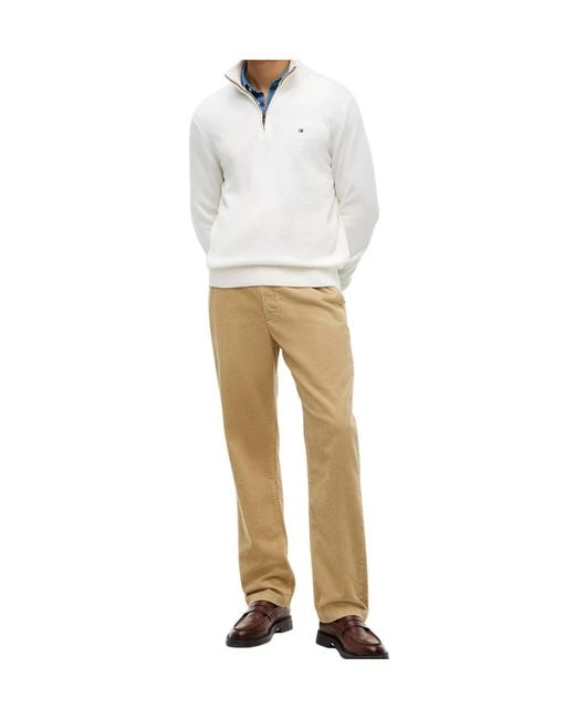 Tommy Hilfiger White Mock Neck Quarter-Zip Jumper With Cashmere for men