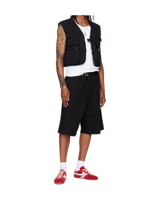 Lu'u Dan Black Thickened Workwear Pocket Vest for men