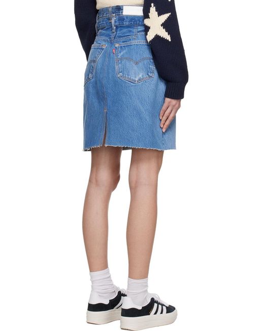 Re/done Blue Double Waisted Denim Skirt