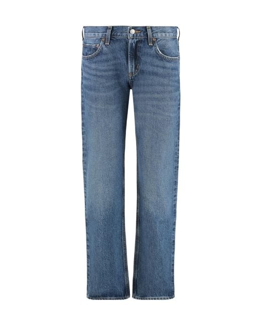 Agolde Blue High Rise Straight-Leg Cropped Jeans