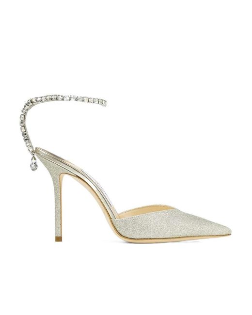 Jimmy Choo White Saeda 100 Glitter Pumps