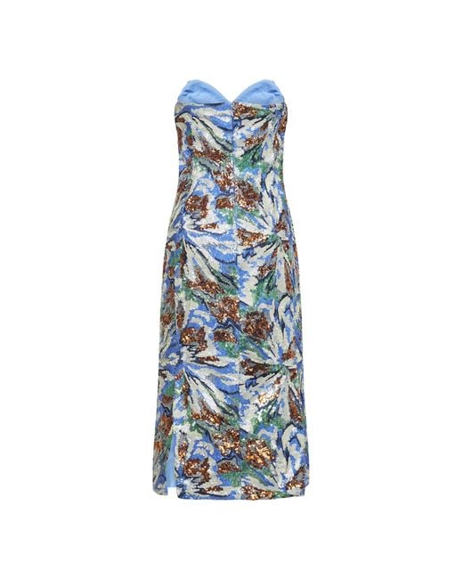 Rabanne Blue Rabanne Sequinned Floral Strapless Dress