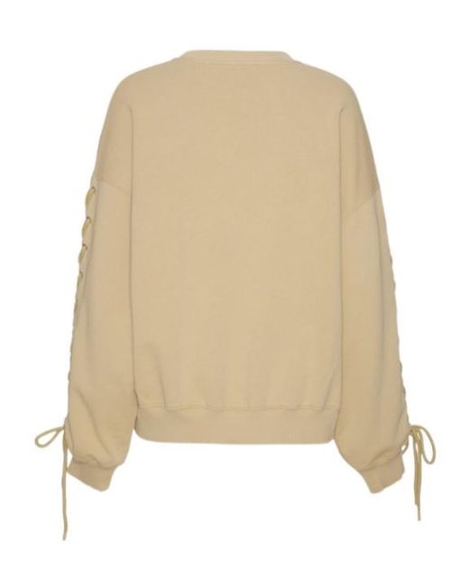ROTATE BIRGER CHRISTENSEN Natural Lace-Up Sleeve Logo Embroidered Sweatshirt