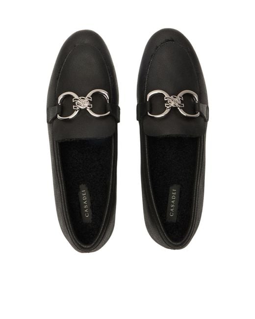 Casadei Black Bufaland Chain Flat Shoes