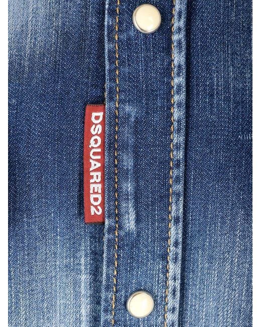 DSquared² Blue Paint-Splatter Denim Shirt for men