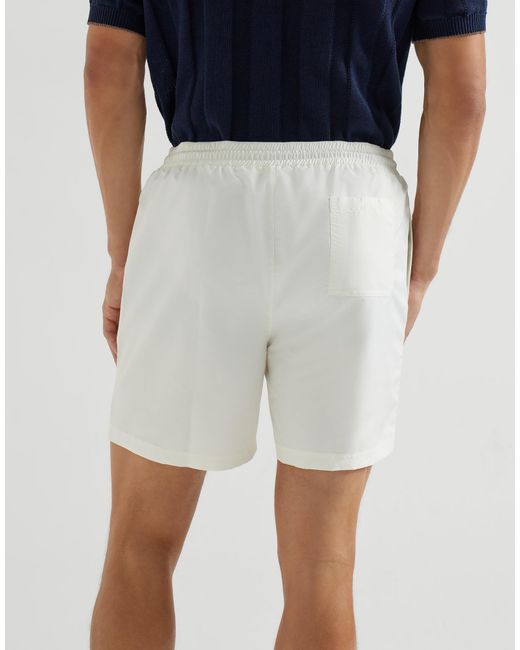 Brunello Cucinelli White Drawstring Logo Swim Shorts for men