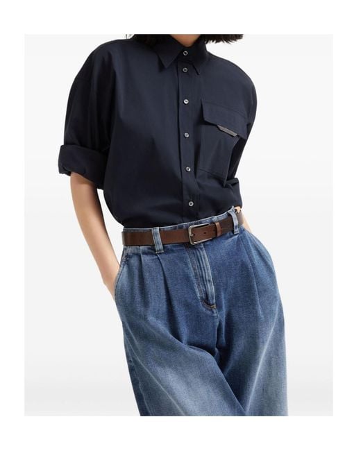 Brunello Cucinelli Blue Long-Sleeved Buttoned Shirt