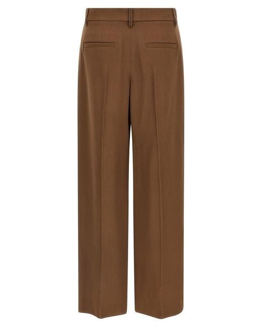Brunello Cucinelli Brown Pleated Wide Leg Pants
