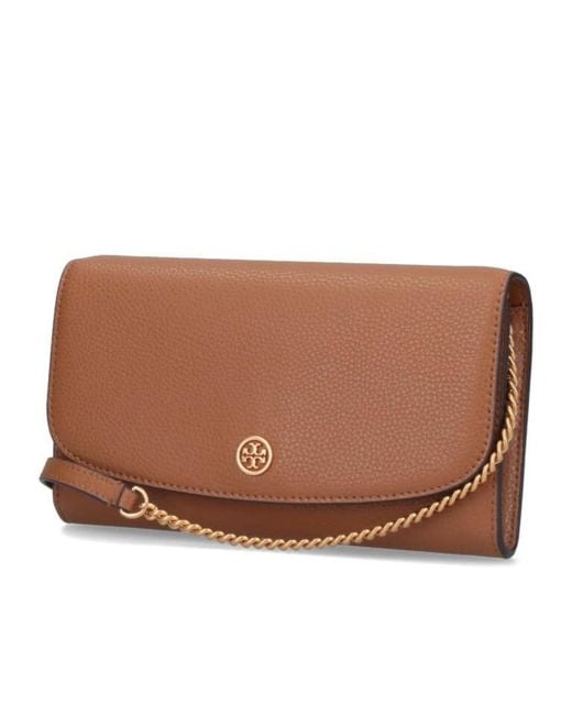Tory Burch Brown Logo Plaque Chained Wallet
