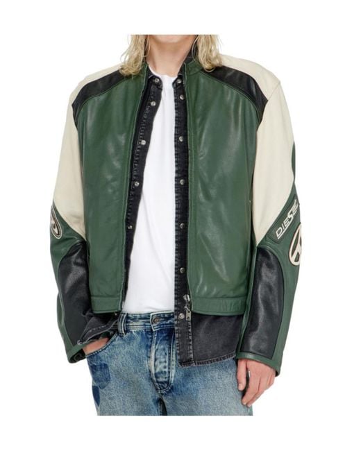 DIESEL Green L-Ahti Leather Jacket for men