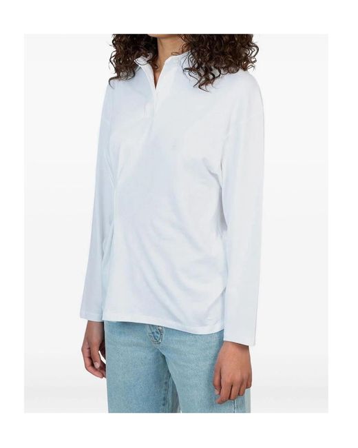 GIMAGUAS White Long-Sleeve Gathered-Detail Polo Shirt