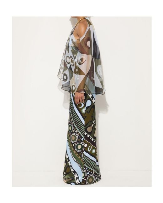 Emilio Pucci White Occhi Print Satin And Chiffon Dress