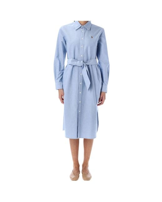 Ralph Lauren Blue Polo Belted Oxford Shirtdress