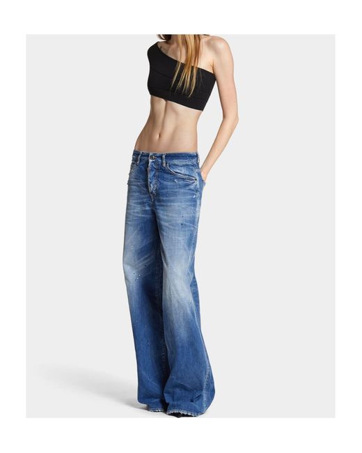 DSquared² Blue Wide-Leg Distressed Jeans