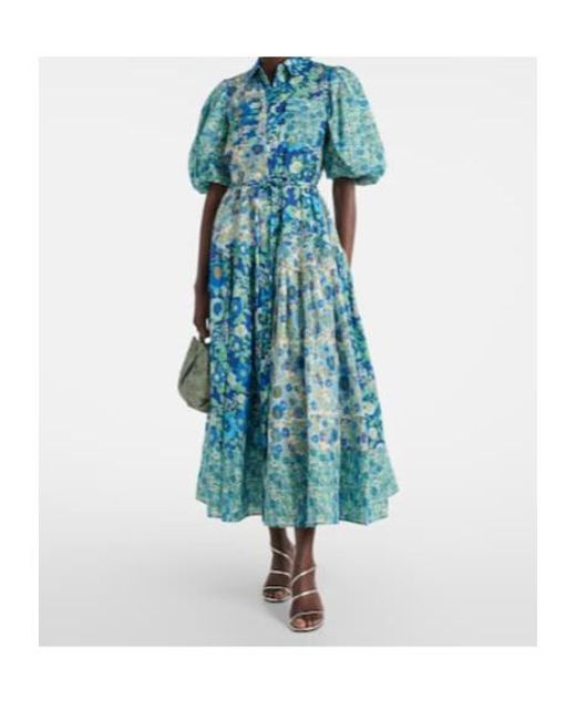 ALÉMAIS Blue Sacha Floral Ramie Shirt Dress
