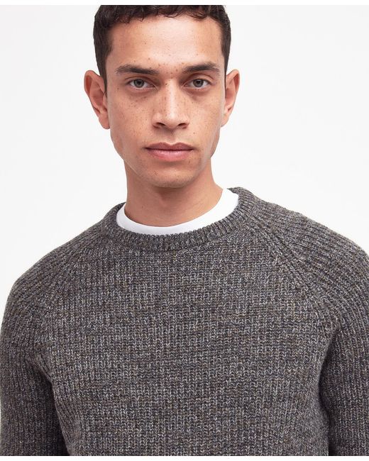 Barbour Gray Logo-Patch Crewneck Jumper for men