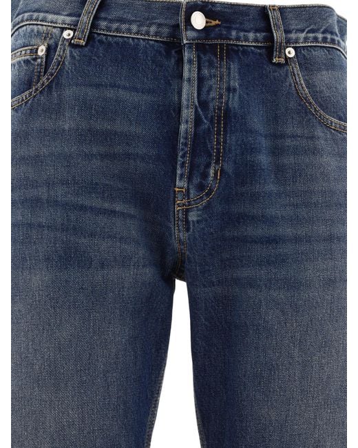 McQueen Blue Logo Detailed Straight-Leg Jeans for men