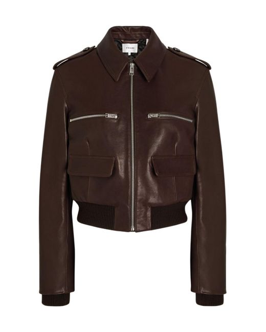 FRAME Brown The Aviator Quilted Leather Jacket