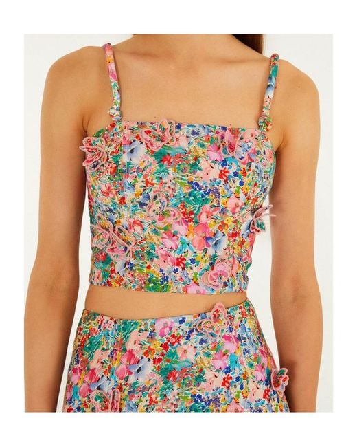 Farm Rio Multicolor Peasant Floral Butterflies Top