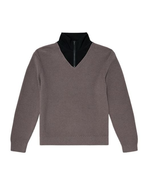 DIESEL Gray Layered Neckline Half-Zip Jumper for men