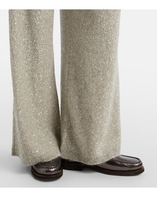 Brunello Cucinelli Gray Sequined Wide-Leg Pants