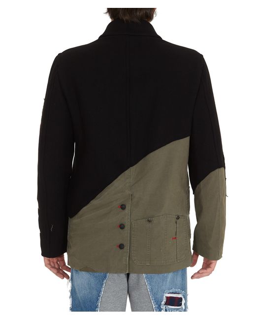 Paul & Shark Black Double-Breasted Wool Splicing Jacket for men