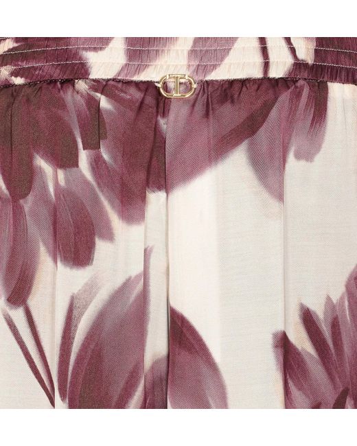 Twinset Red Floral Printed Wide Trousers