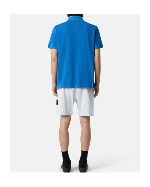 Stone Island Blue Compass-Patch Buttoned Polo Shirt for men