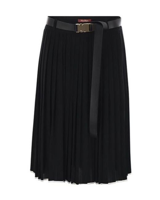Max Mara Black Studio Savana Belted Pleated Skirt