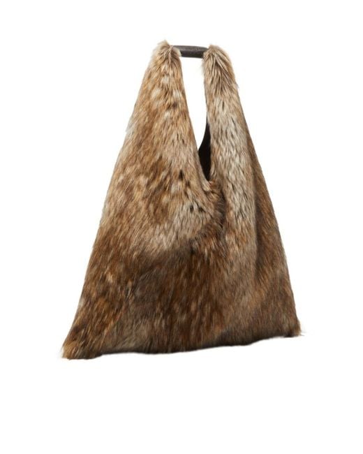 MM6 by Maison Margiela Brown Fur-Effect Classic Japanese Shoulder Bag