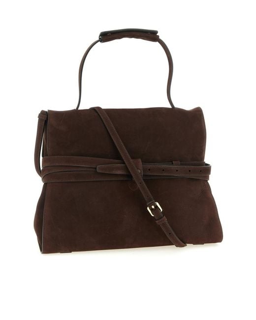 Moschino Brown Logo Embossed Buckle Strap Shoulder Bag